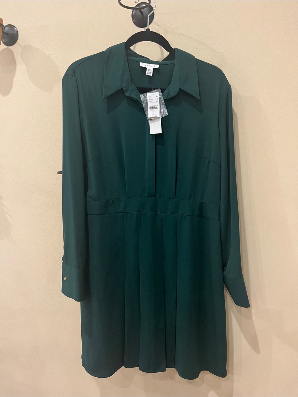 NWT Topshop Forest Green Long Sleeve Shirt Dress -